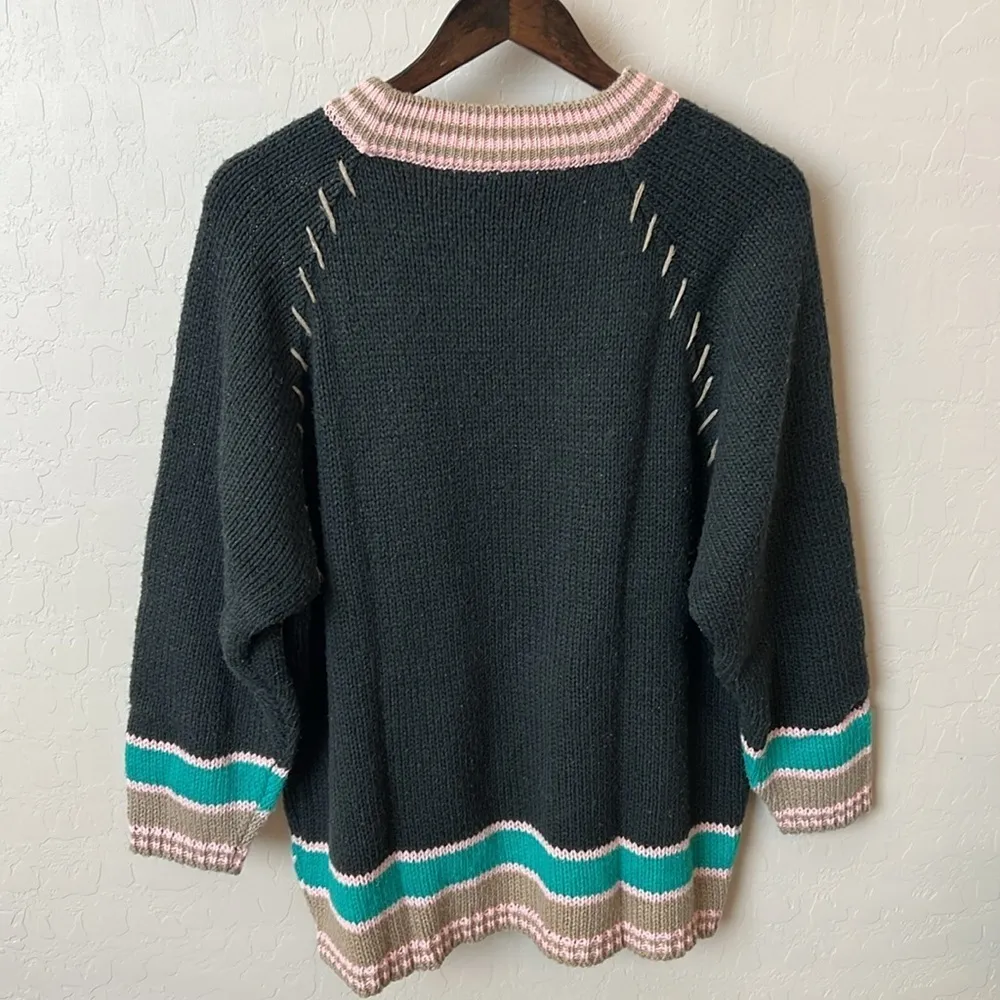 Camp Beverly Hills Canteen Vintage pullover sweater, geometric intarsia, size S Gray - Image 3
