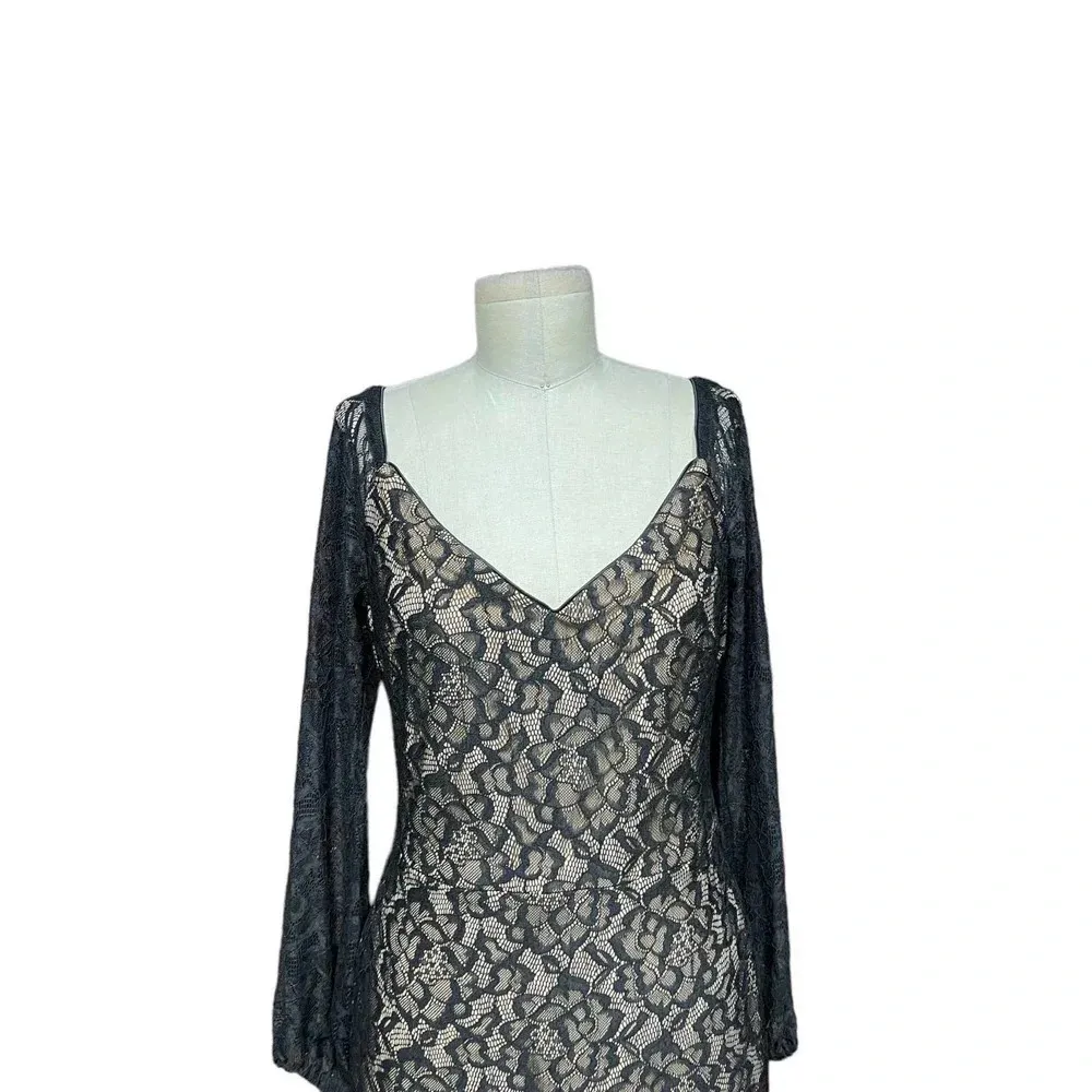 Dress The Population‎ Off Shoulder Blouson Sleeve Lace Dress Black Size Medium - Image 2