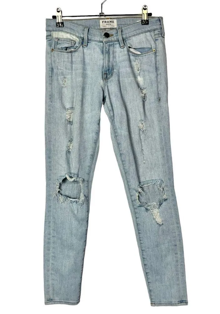 Frame Le Skinny De Jeanne Distressed Light Wash Skinny Jeans 26 - Image 2