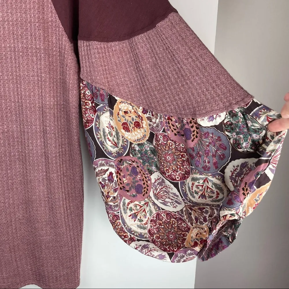 Umgee  Waffle Knit Balloon Sleeve Sweater Top Sz Large Boho Patchwork - Image 13