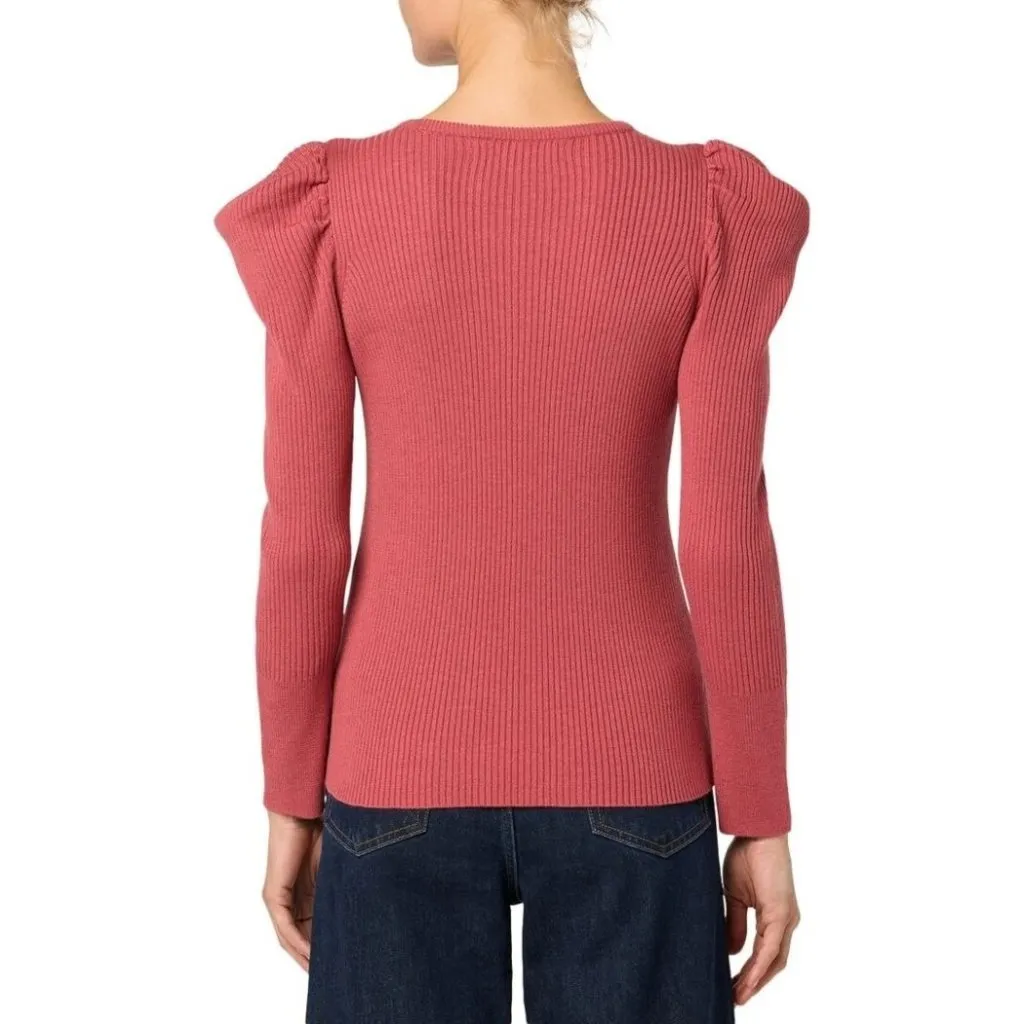 Joe's Jeans Wool Blend Rib Sweater Womens Size S Slate Rose Puff Sleeves‎ Fitted - Image 2