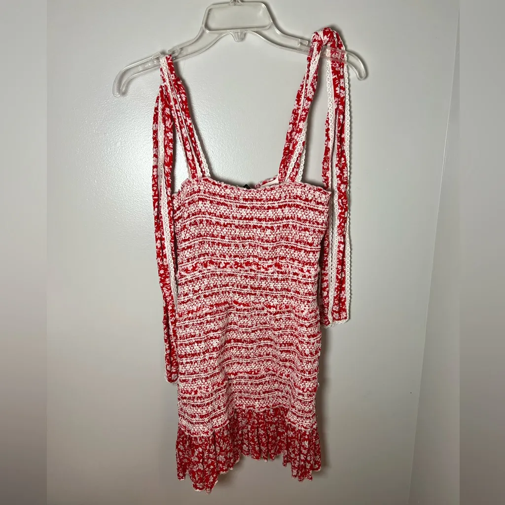 Olivaceous NEW Ditsy Floral Smocked Ruffle Frill Dress Red White Gameday Size M - Image 6