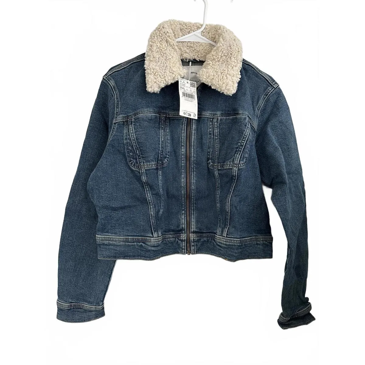 Mango Denim Jacket with Shearling Collar Gio Medium Vintage Blue NWT XXL - Image 6