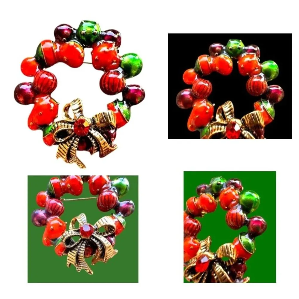 Christmas Wreath Brooch Pin New Ornaments Festive Winter Holiday Jewelry… Red - Image 2