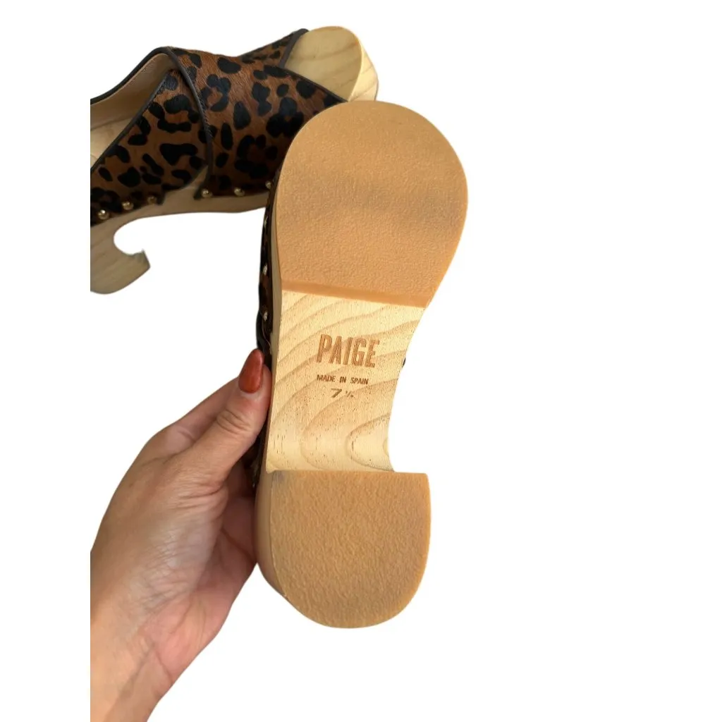 PAIGE Animal Print Brown Black Calf Hair Platform Sandals Heels Size 7.5 - Image 5