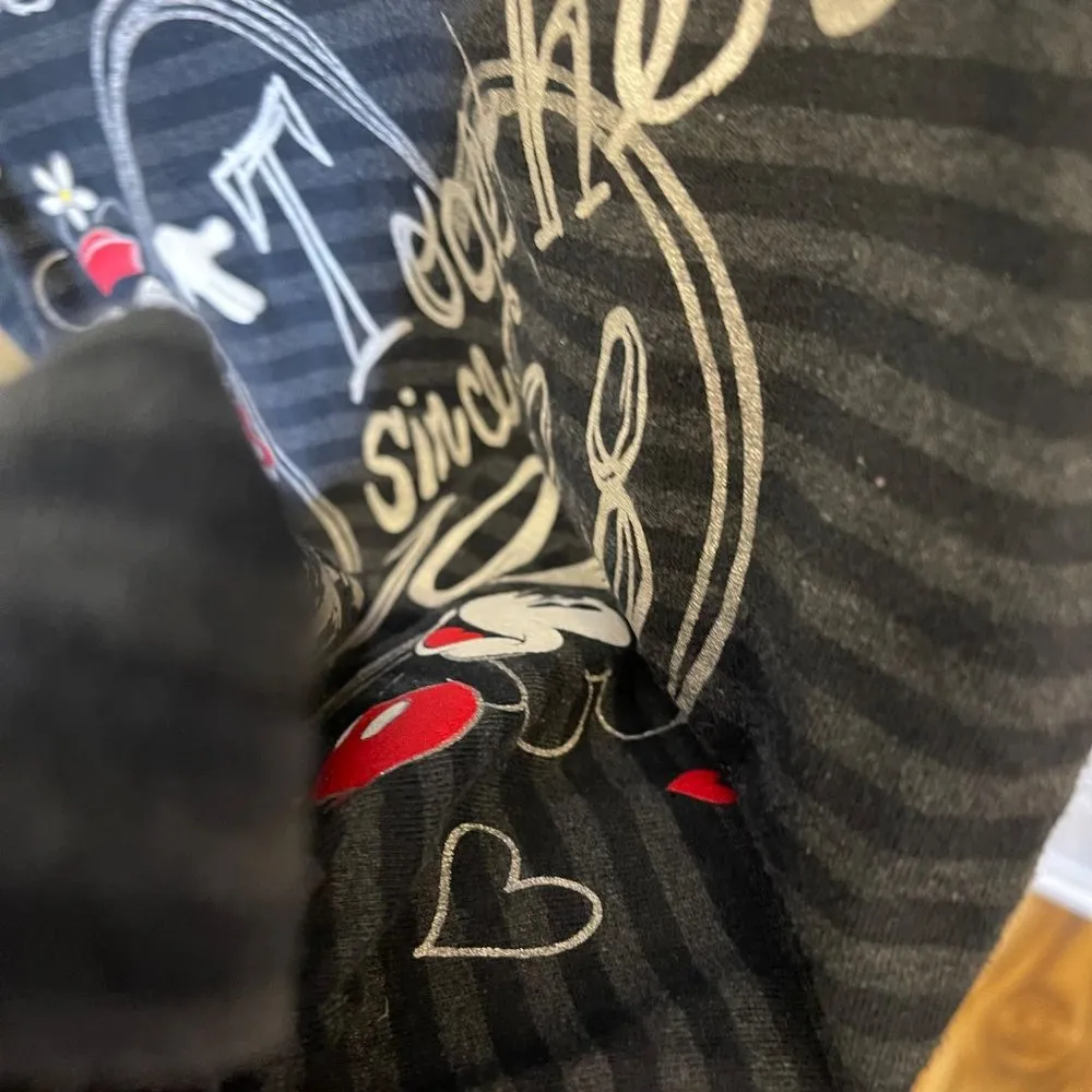 Disney Graphic Tee Heart Minnie & Mickey Together Since 1928 T-Shirt S Striped V - Image 12