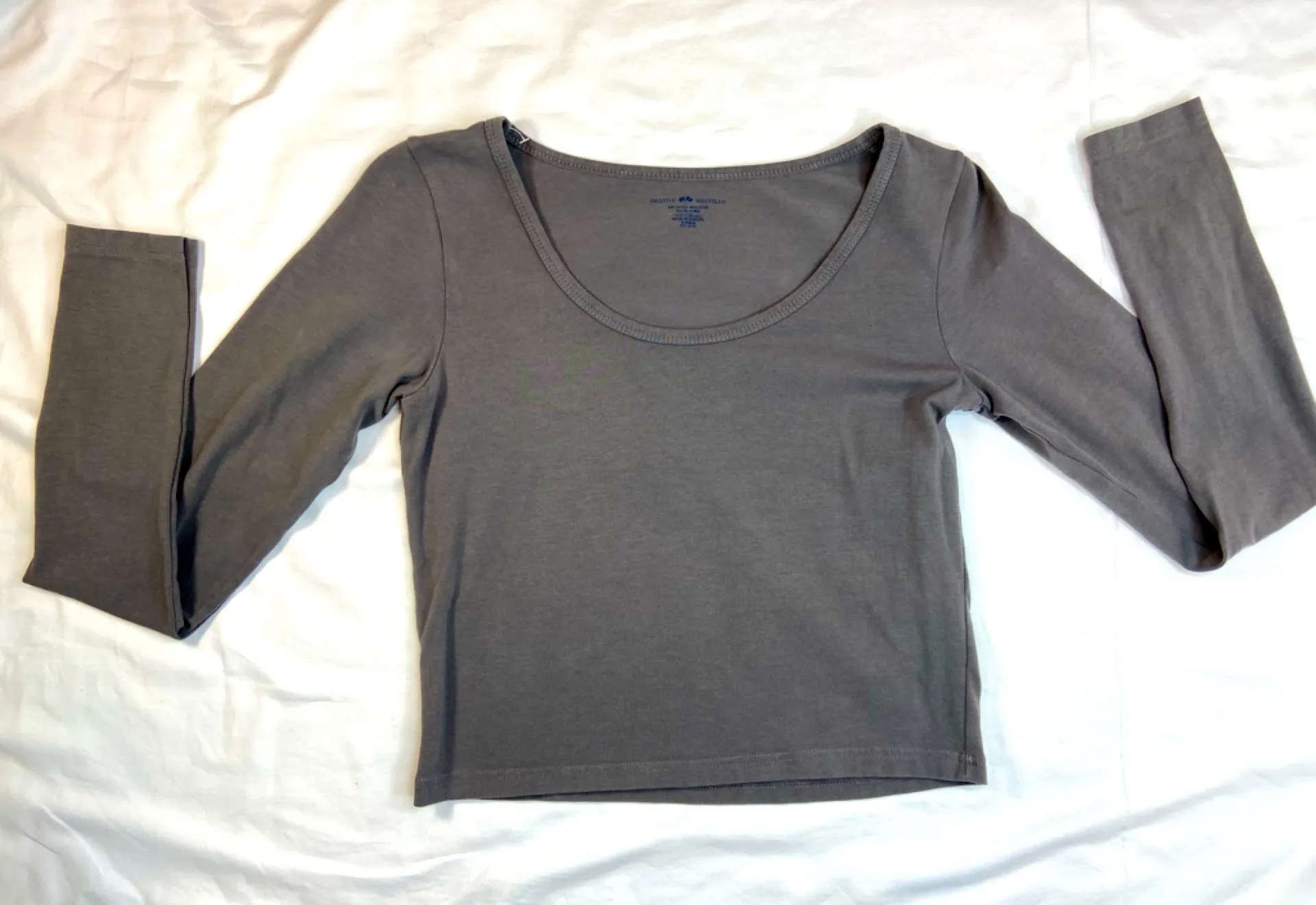 Brandy Melville Scoop Neck Long Sleeve Grey Tee‎ Shirt One Size - Image 1