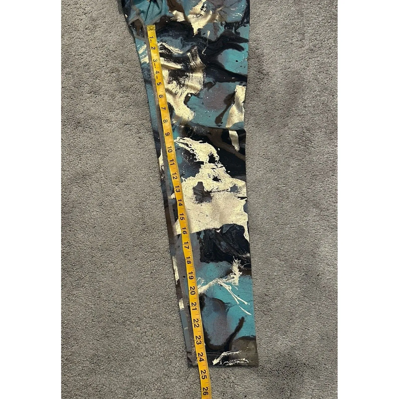 Beyond Yoga Leggings $110 M Blue Gold Marble High Waist Midi Gym Workout Running - Image 9