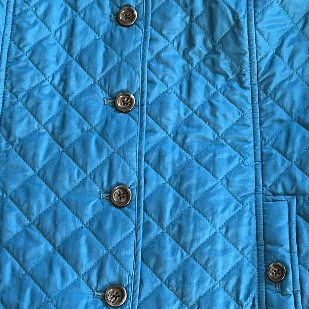 J. Jill Women’s Teal and Olive Quilted Jacket Size Medium Button Up Blue - Image 3