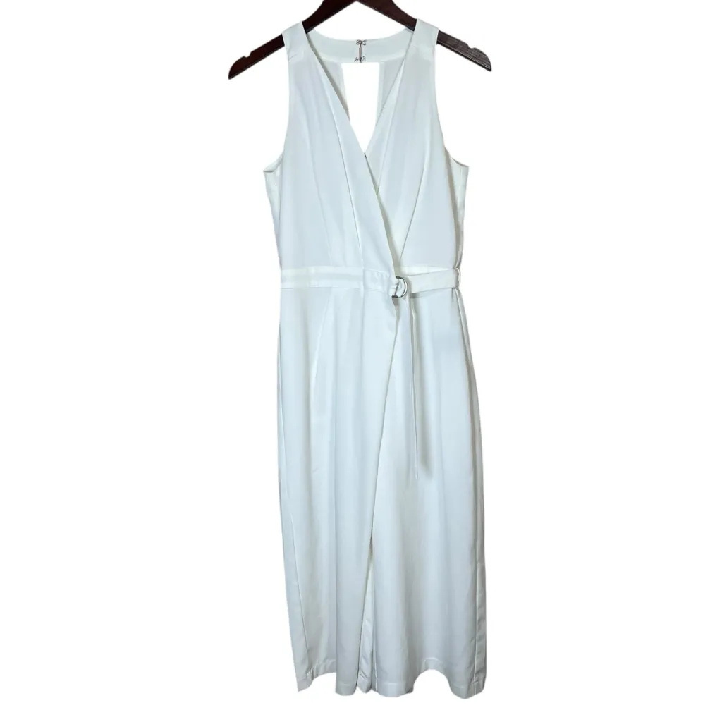 Adelyn Rae Wide Leg White Crop Jumpsuit Sz XS Culotte Belted Sleeveless Surplice - Image 6
