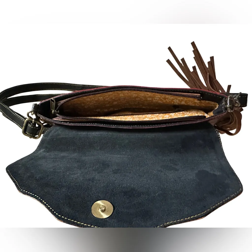 Genuine Leather Cowhide Red Crossbody Bag Brown Fringe Western Boho Womens Purse - Image 6