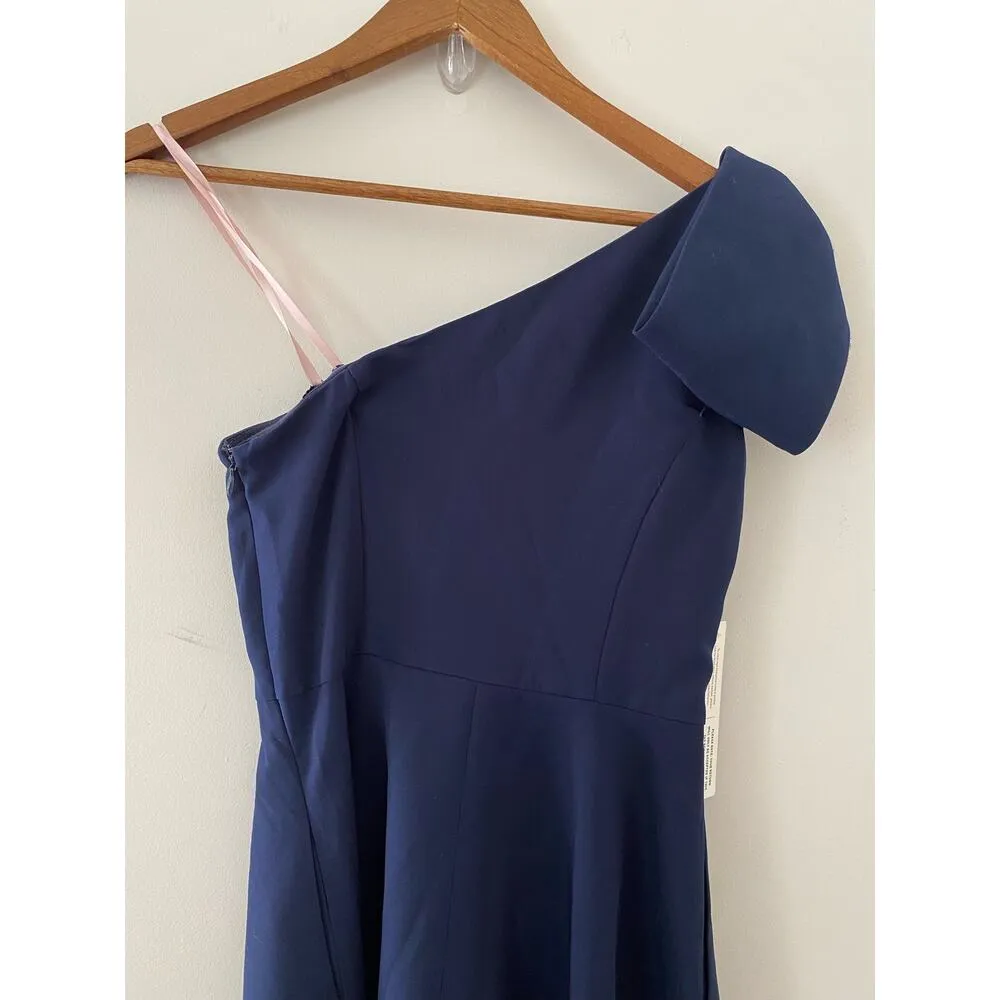 Gal Meets Glam Collection US 0P 0 Navy Blue Yvonne One Shoulder Mini Dress Bow - Image 10