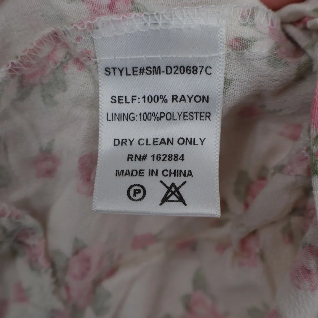 Sky to Moon Floral Print Mini Dress Lace Trim Tie Front L Pink Size L - Image 5