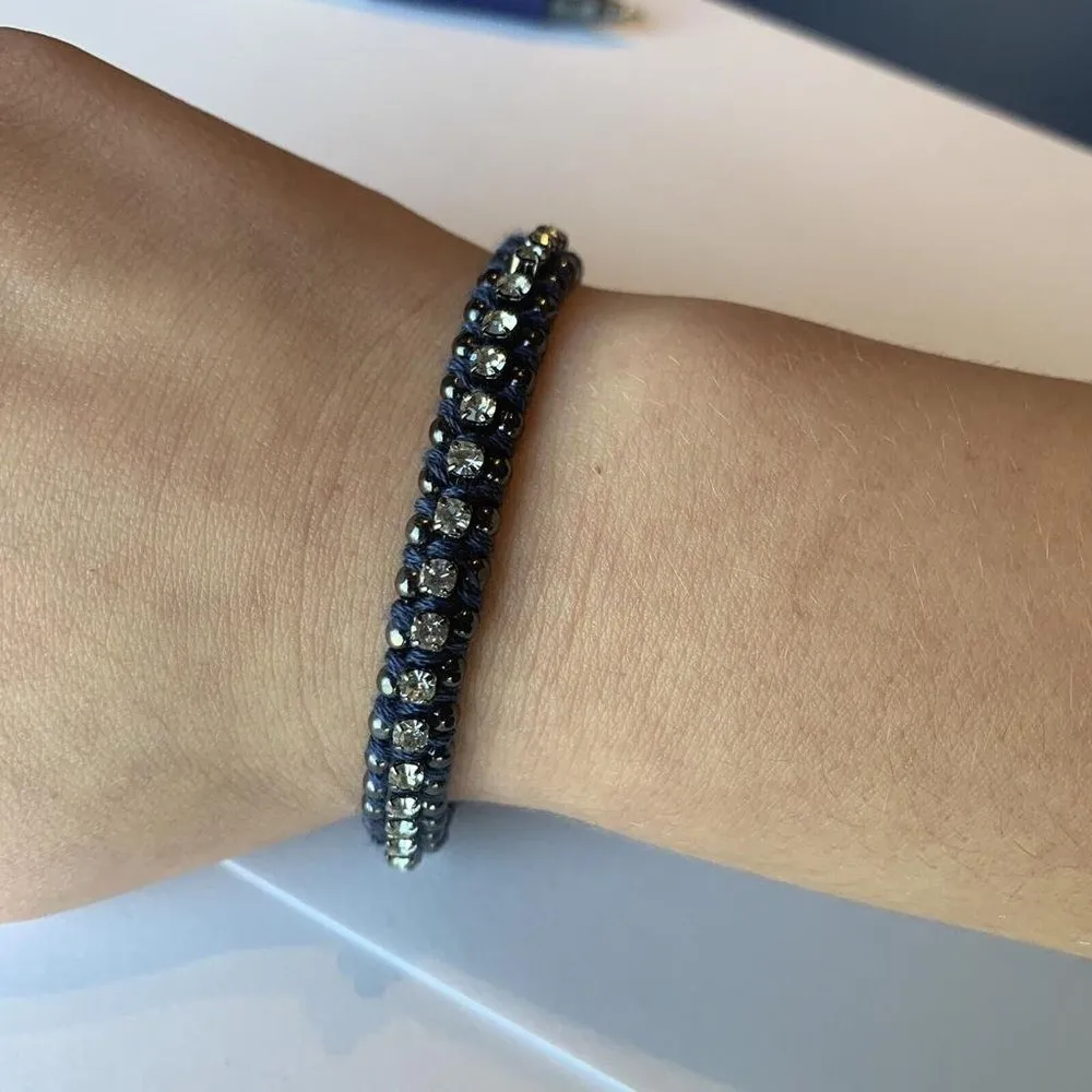 Signed BR Braided Blue Costume Jewelry Bracelet With Rhinestones - Image 7