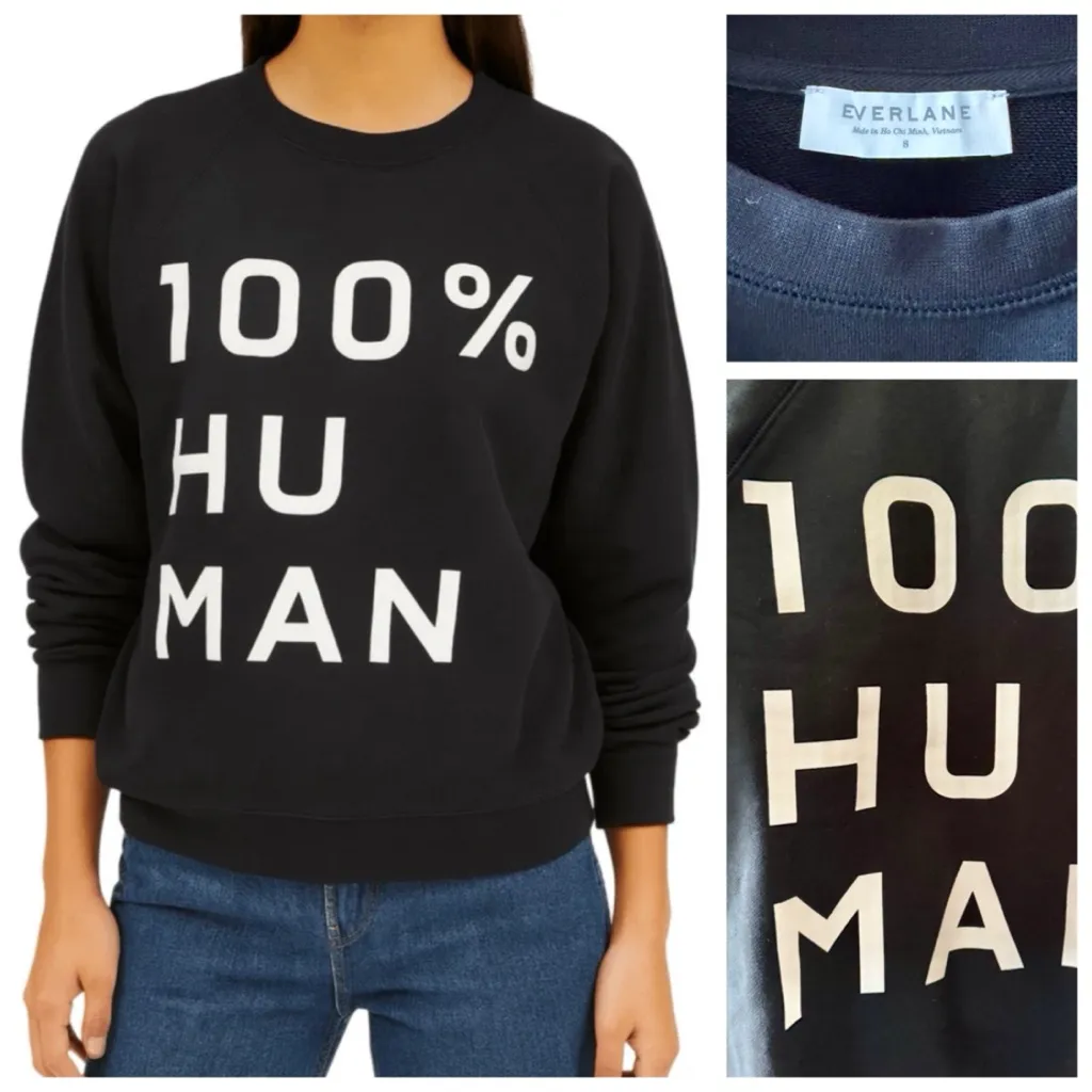 EVERLANE 100% Human Typeface Black & White Logo Crewneck Sweatshirt, sz. S - Image 9