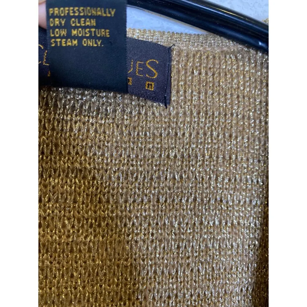 Gold Metallic Vintage Classiques Cardigan EUC Sz XL Long Sleeve Zipper V - Image 6