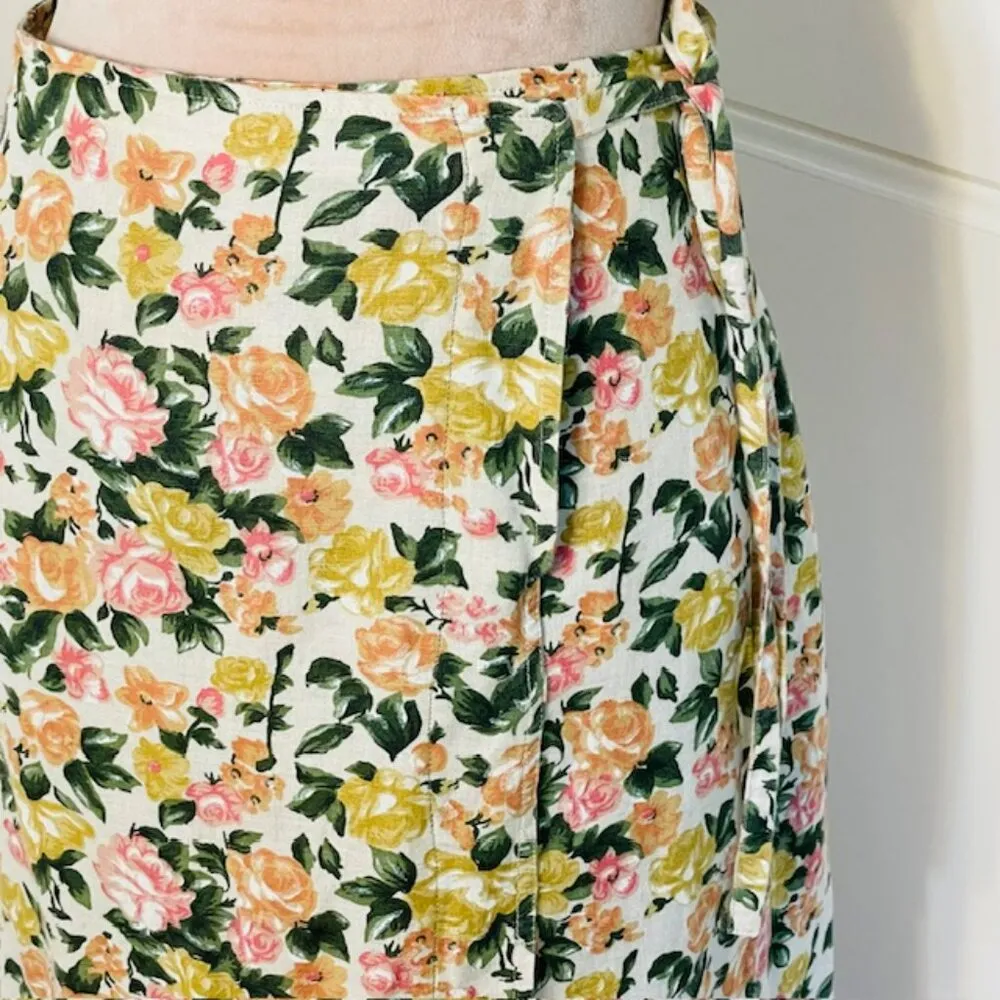 Vintage British Khaki Linen & Cotton Cottagecore Floral Skirt Set Large - Image 10