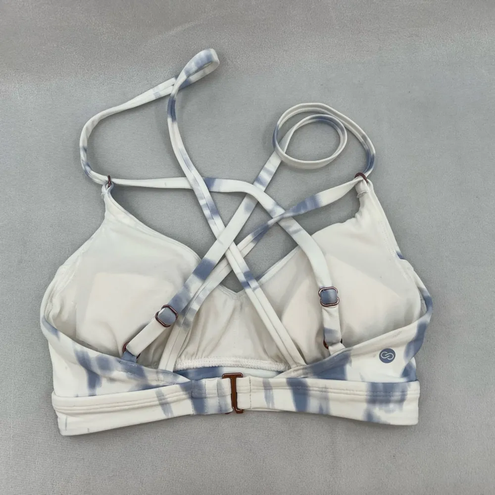 CALIA Women's Strappy Back Ruched Medium Support Bikini Swim Top XS Blue - Image 7