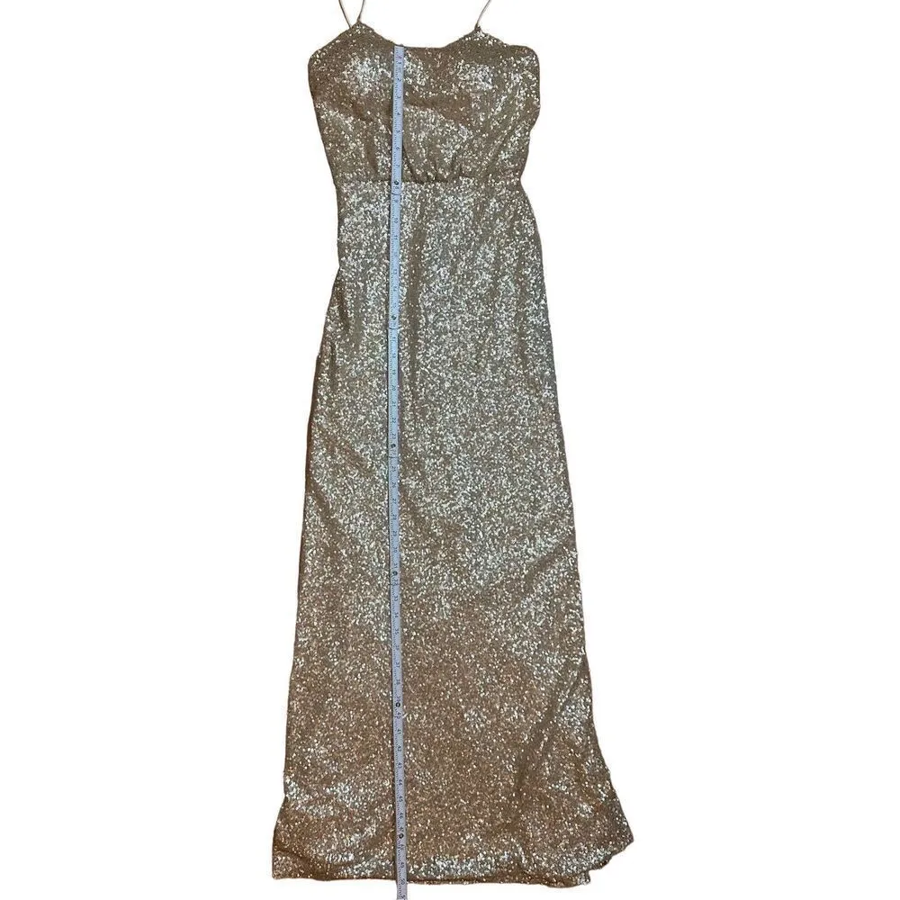 Sorella Vita Dress Gold Sequin Maxi Spaghetti Strap Bridesmaid Party Dress size - Image 8