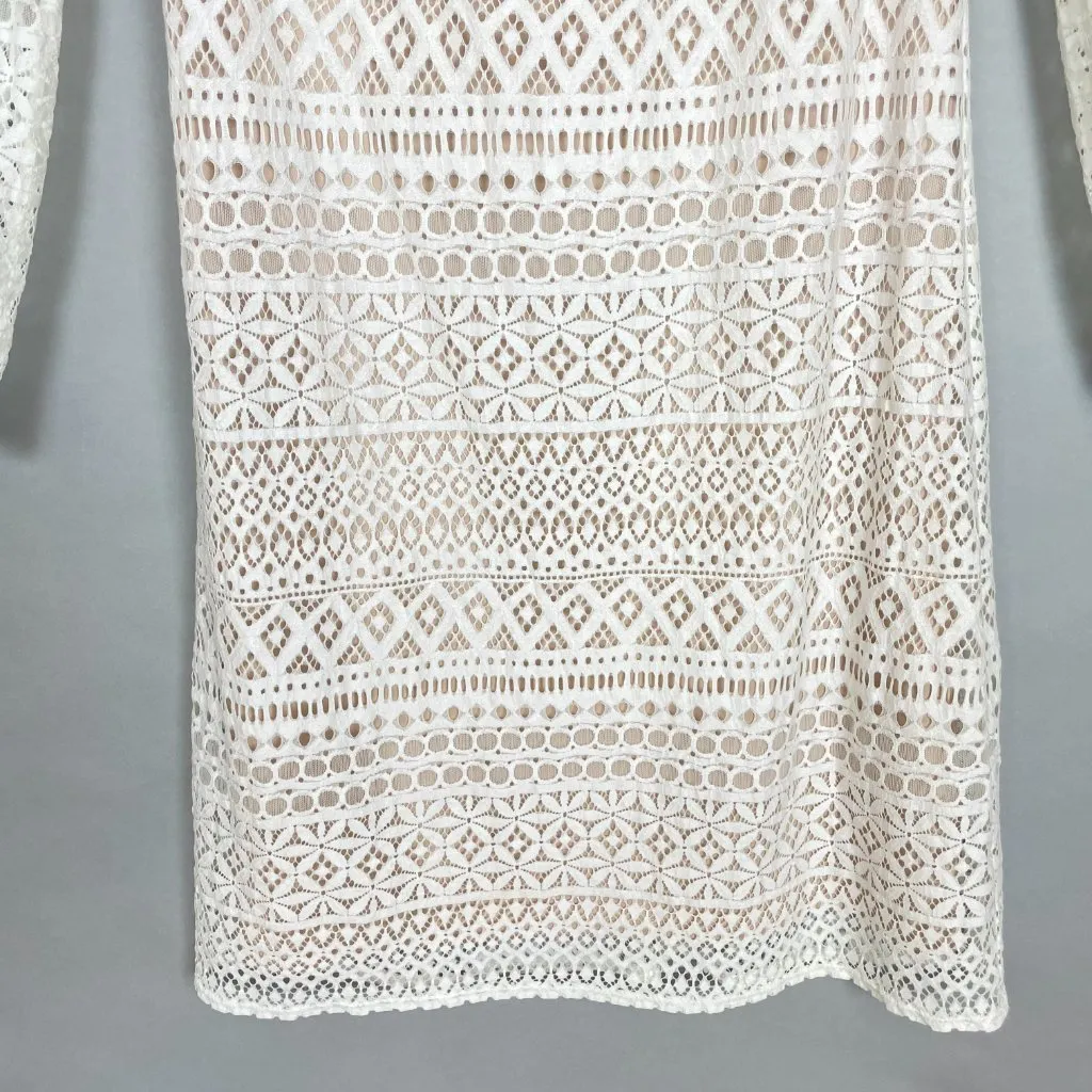 Eliza J Dress White Lace Bell Sleeve Size 8 Wedding‎ Rehearsal Elopement Lined - Image 7