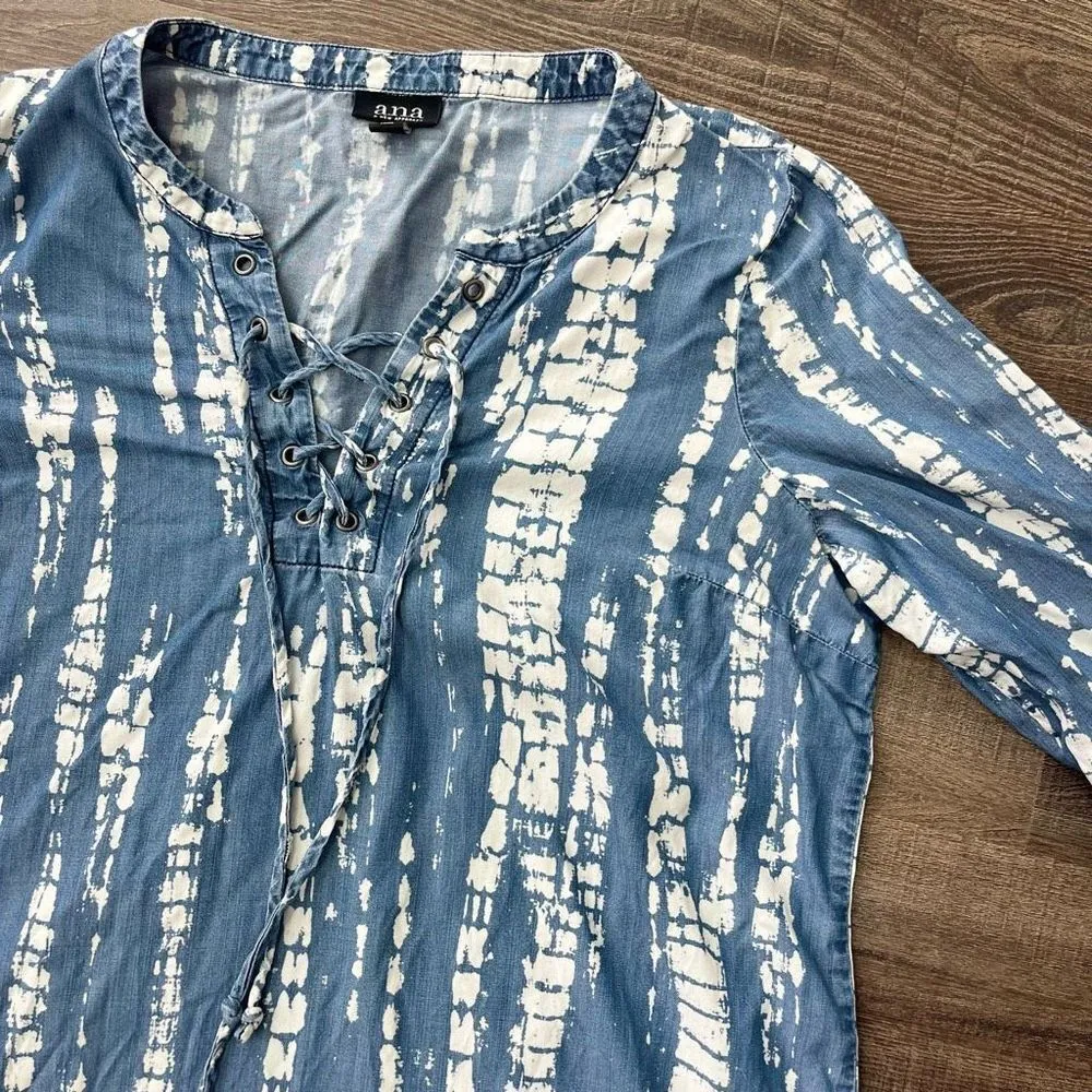 a.n.a. Tie Dye Abstract Chambray-Style Shift Dress Medium Women’s - Image 9