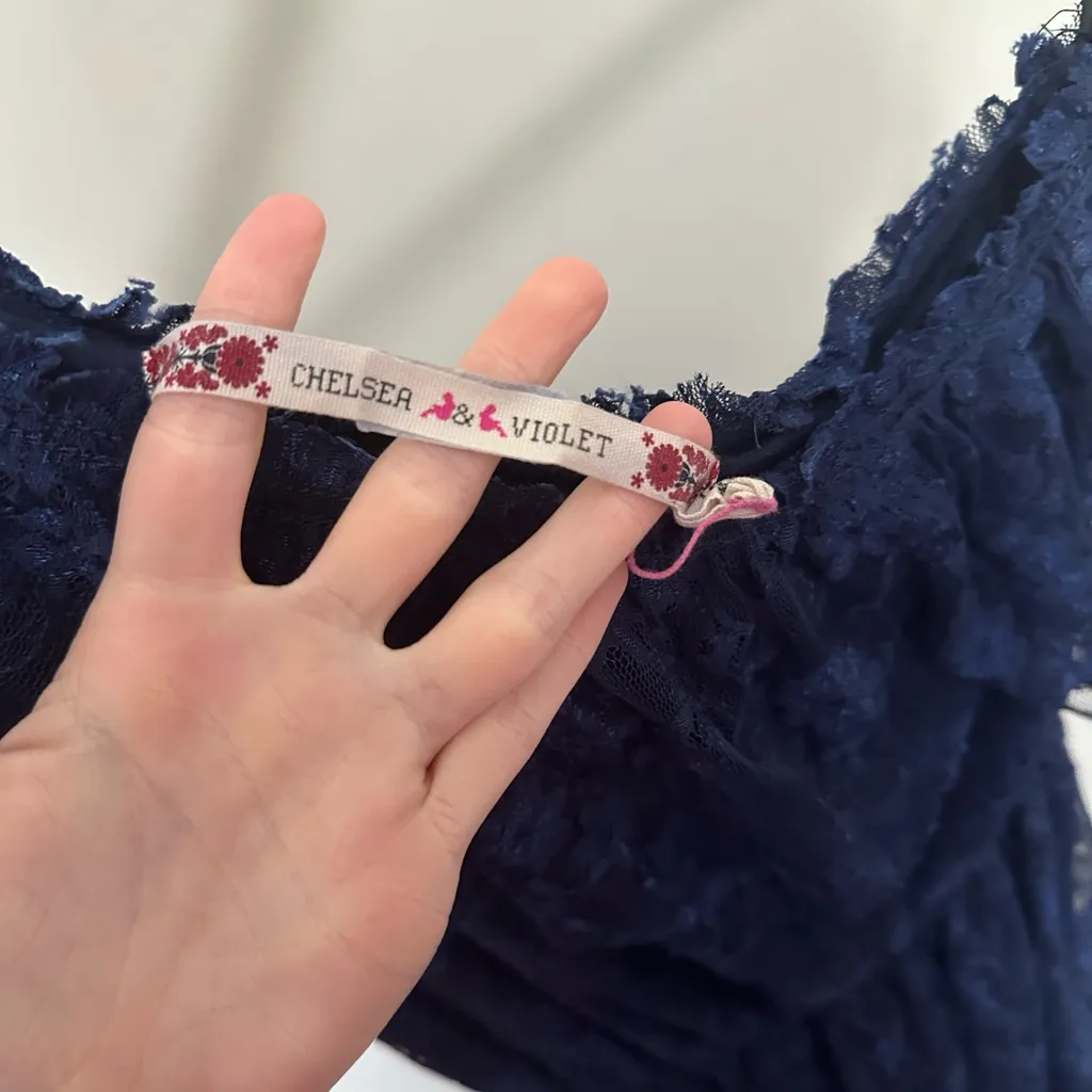 Chelsea & Violet Navy Blue Lace One Shoulder High Low Mini Dress size small - Image 5