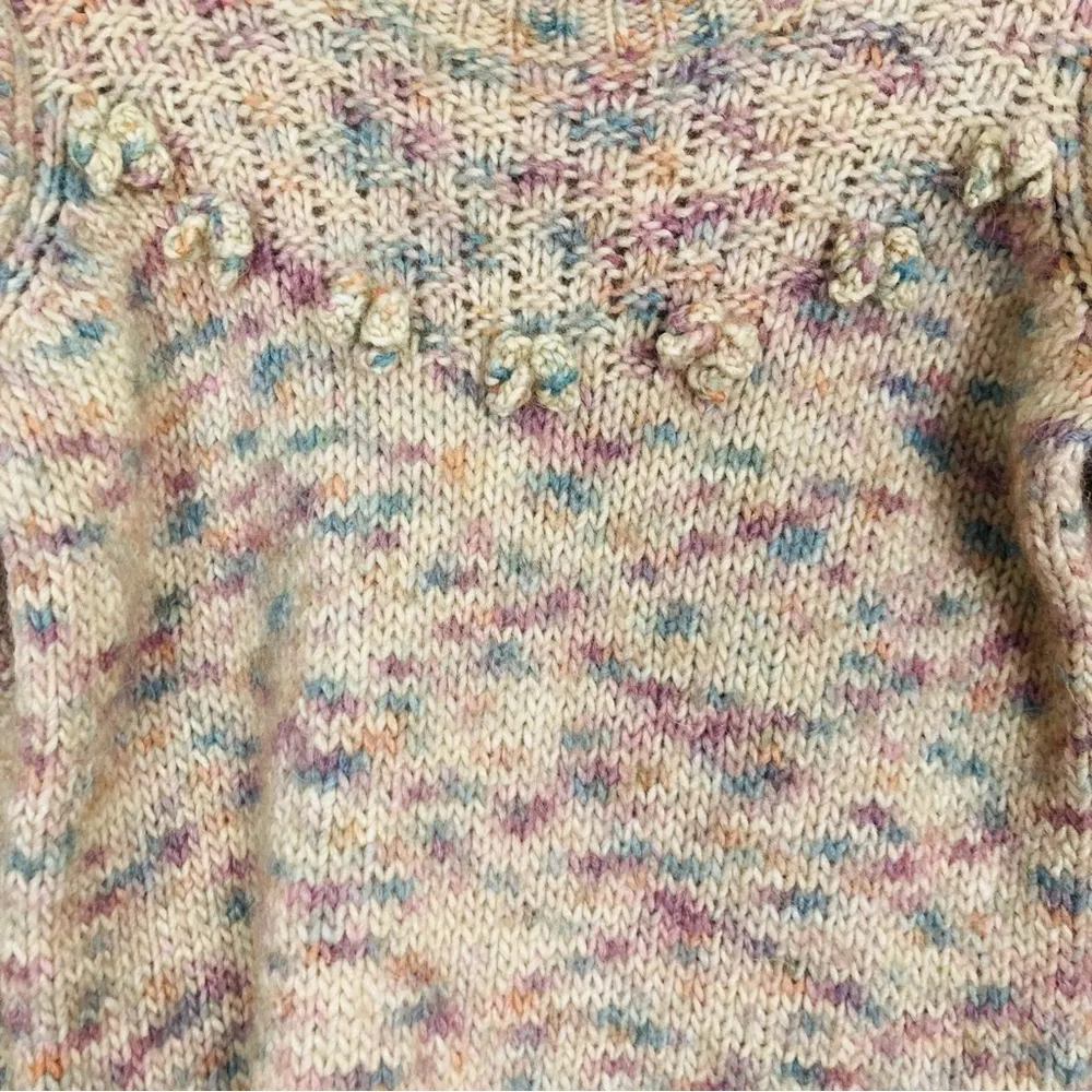 LoveShackFancy tan, cream and pink sweater with textured details & puff sleeve. - Image 2