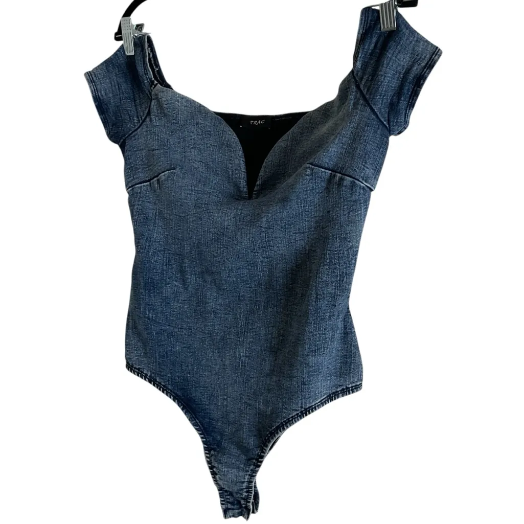 TRAC Blue Denim Off-the-Shoulder Sweetheart Bodysuit Size m - Image 15