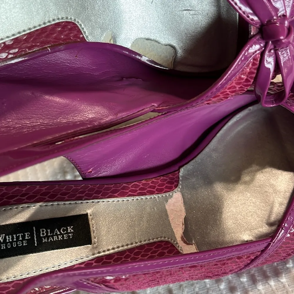 White House Black Market Heels Leather Soles Pink Alligator Look Purple Womens 8 - Image 9