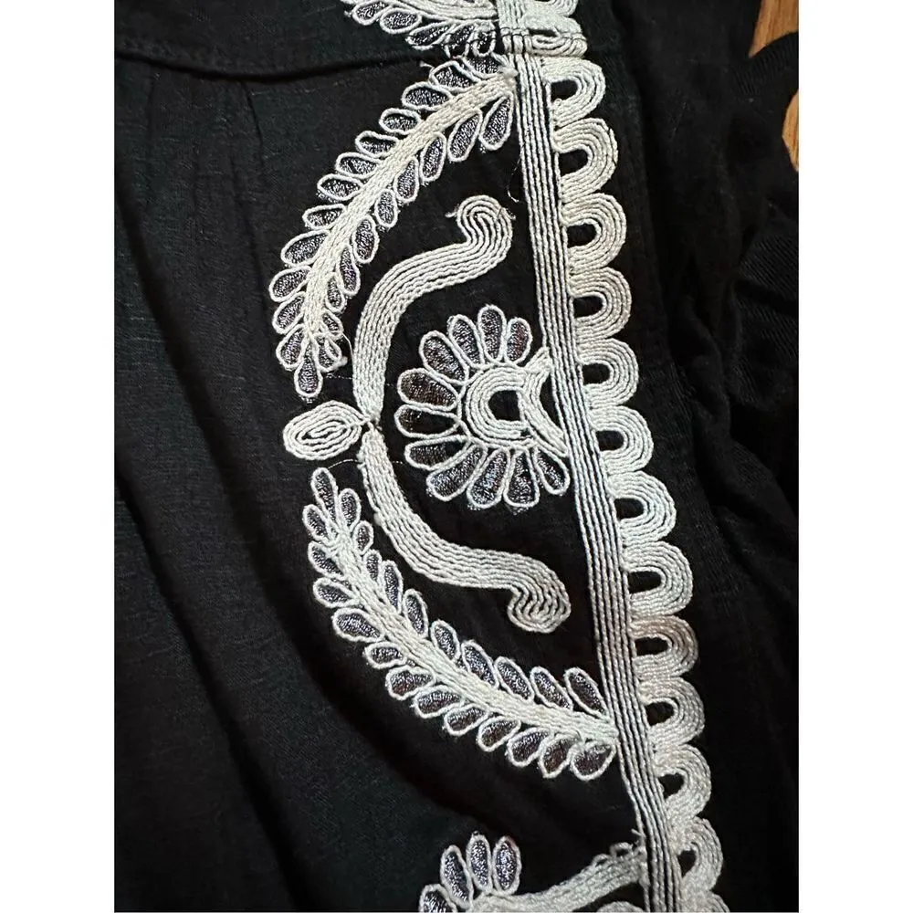 Free People DOS SEGUNDOS Black/White Embroidered Batwing Top Sz M - Image 14