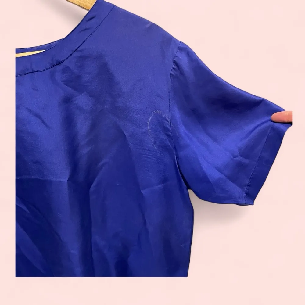 Vintage royal ocean blue silk Pebble Beach lightweight blouse short sleeve Size M - Image 3