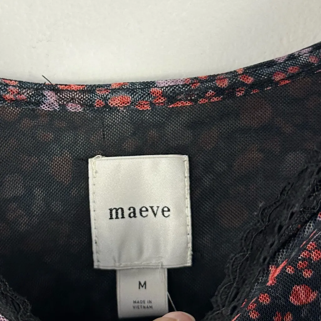 Anthropologie Maeve Mutton Sleeve Mesh Lace Scoop Neck Ditsy Floral Top Sz M - Image 5