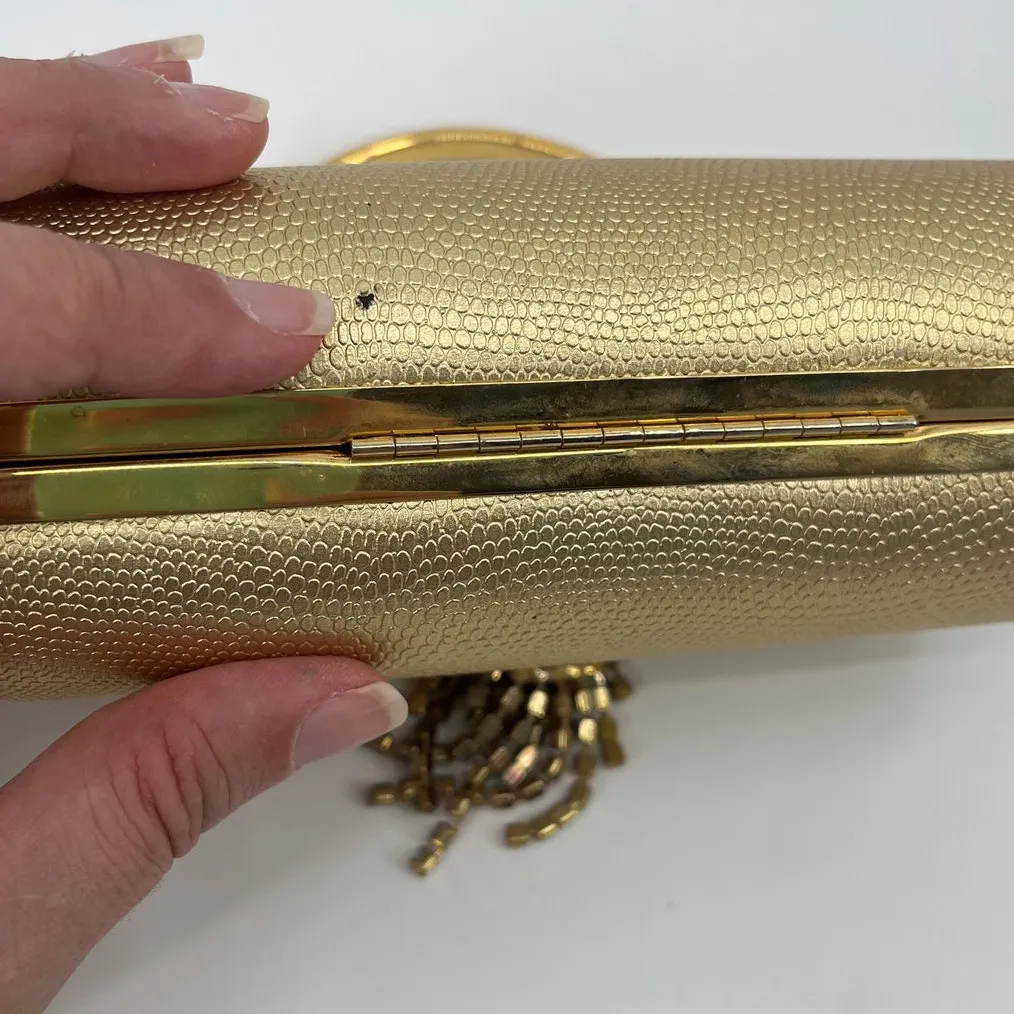 Gold Rhinestone Hard Clutch Purse Top Handle Y2K Formal Metallic Holiday Glam - Image 11