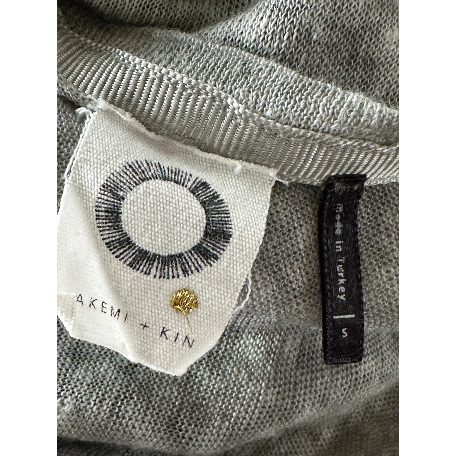 Anthropologie AKEMI + KIN Grey Lattice Linen T shirt Greym Size Small Coquette - Image 3