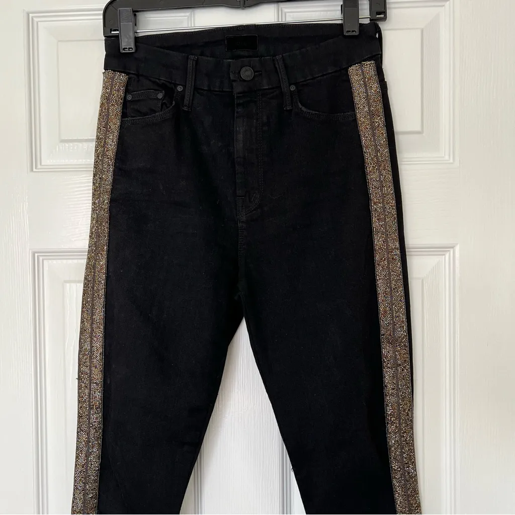MOTHER High Waisted Looker Ankle Fray Guilty Flash black jeans size 27 - Image 17