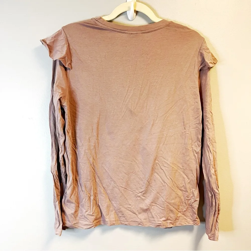 Topshop Tee Mauve/Purple Long Sleeve Ruffle Top Sz US 8 *FLAW: Underarm Hole* - Image 5