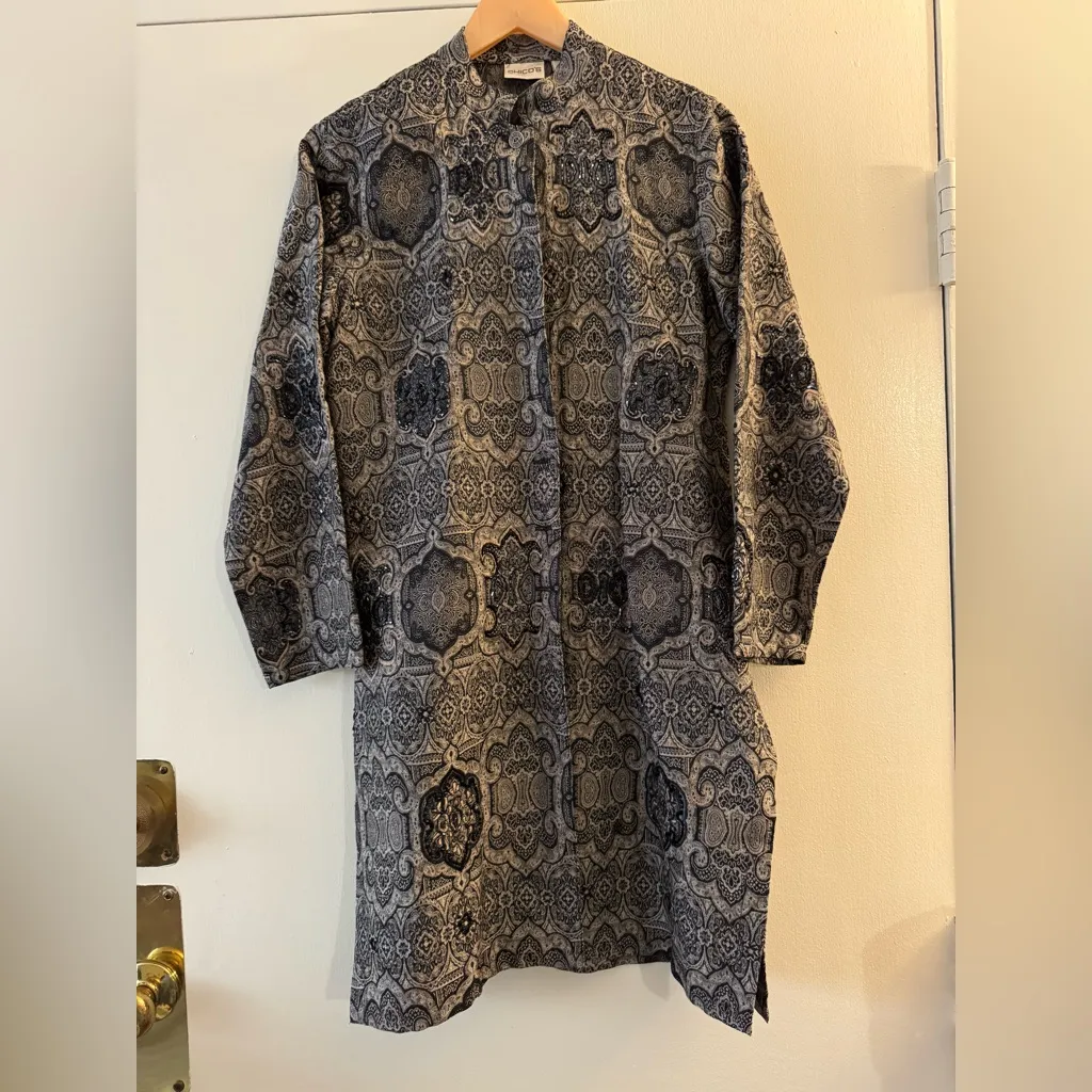 Chicos Beaded Embroidered Long Sleeve Button Down Duster Tapestry Small - Image 2