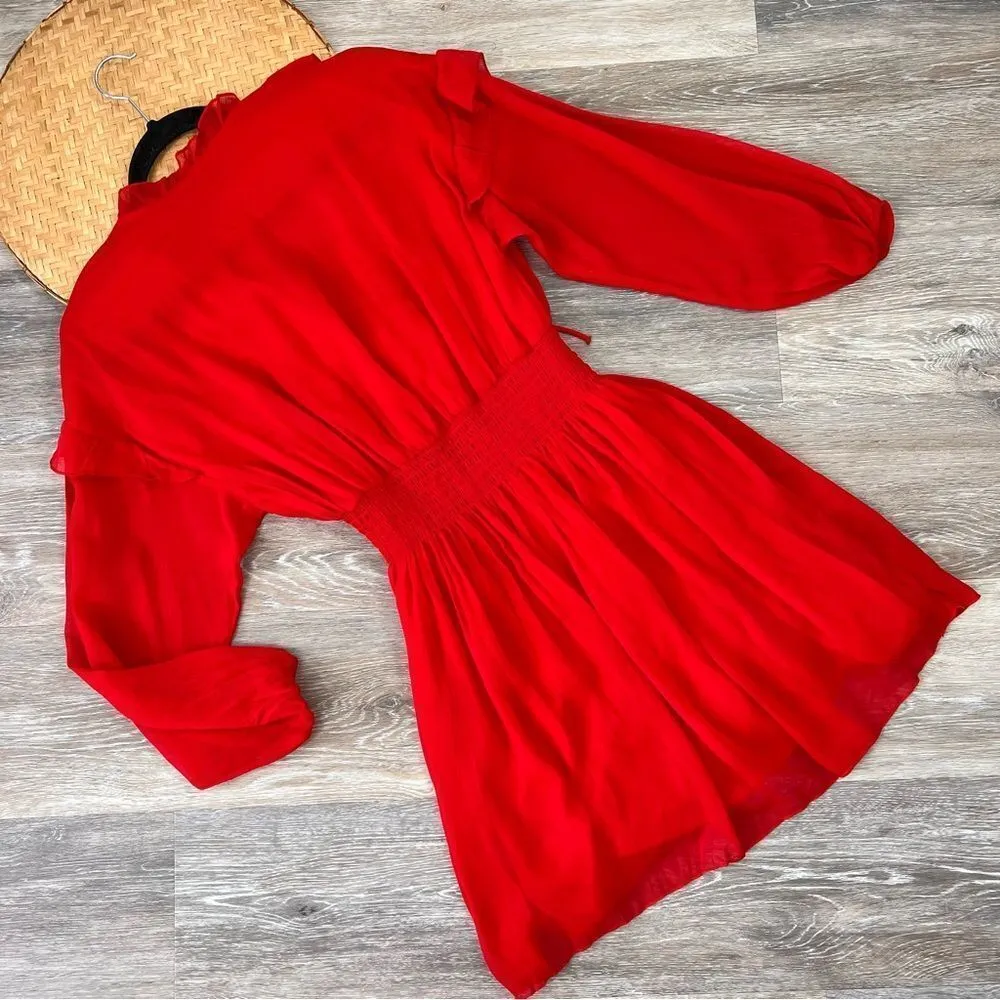 Zara‎ short ruffled dress red smocked bloggers favorite - Image 8
