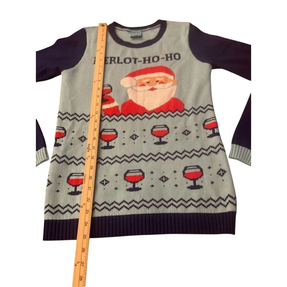 Norther Pole Pullover Merlot Ho Ho Drinking Santa Holiday Sweater Green/ Red S Green - Image 4