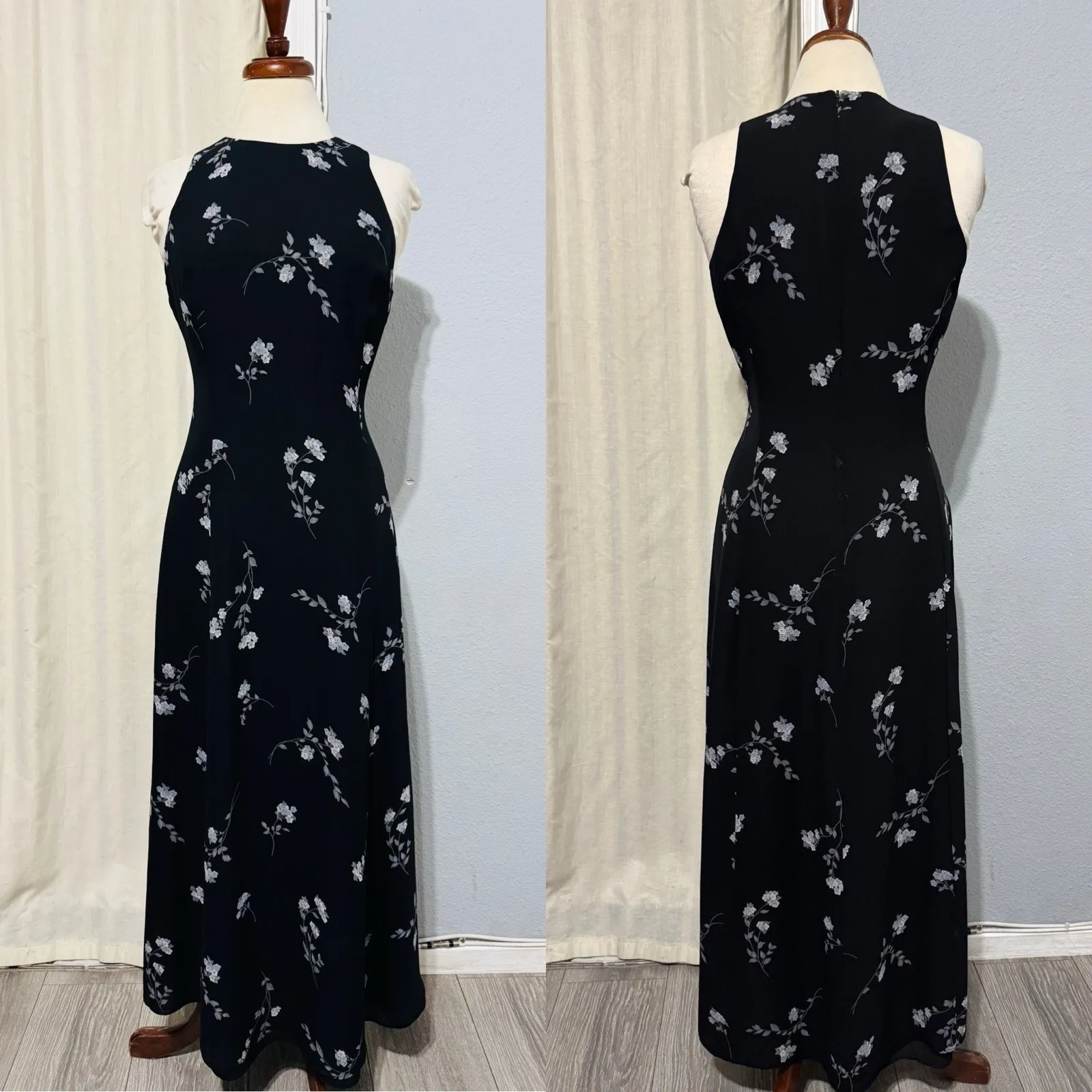 Vintage Jones New York Dress Womens 10 Black Chiffon Floral Maxi Y2K Fairy Goth - Image 2