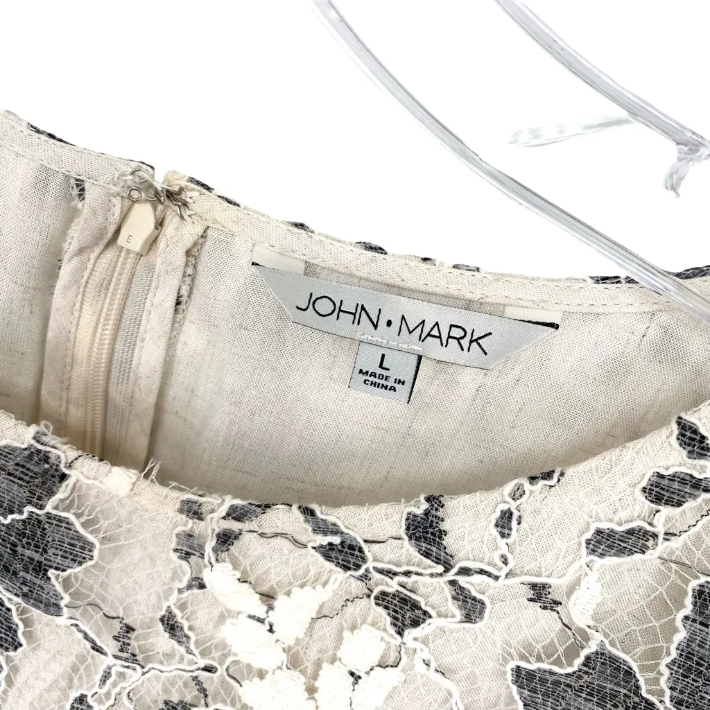 John Mark Floral Lace Linen Blend Blouse Cottagecore Ruffle Bell Sleeve Top - Image 4