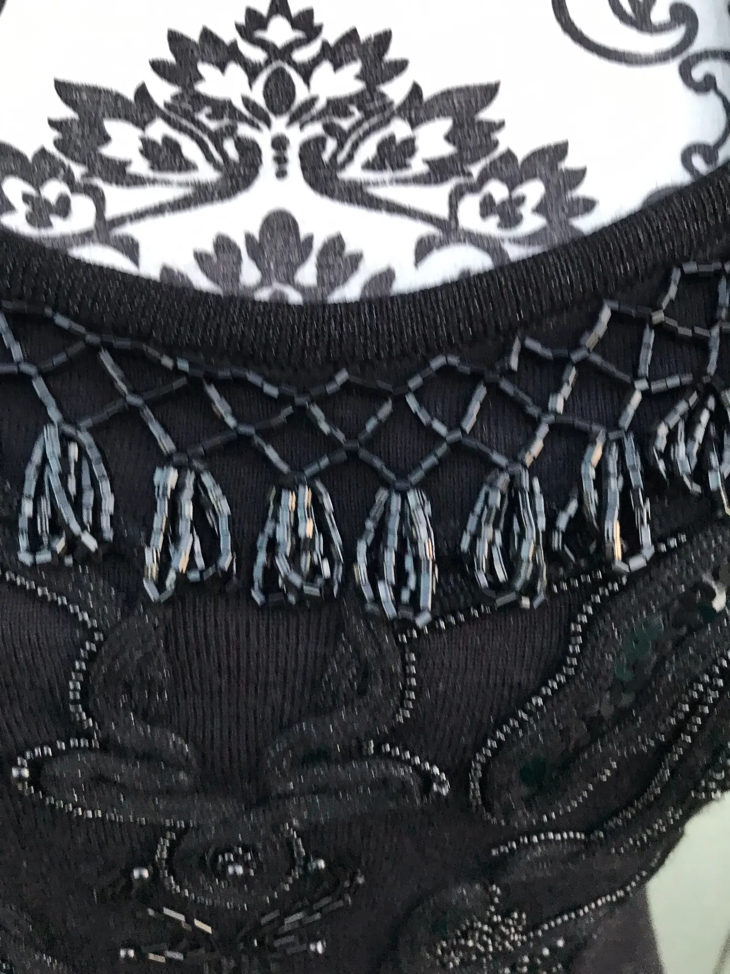 Vintage 90s Carole Little Beaded Tassel Little Black Sweater Knit Dress P/P - Image 4