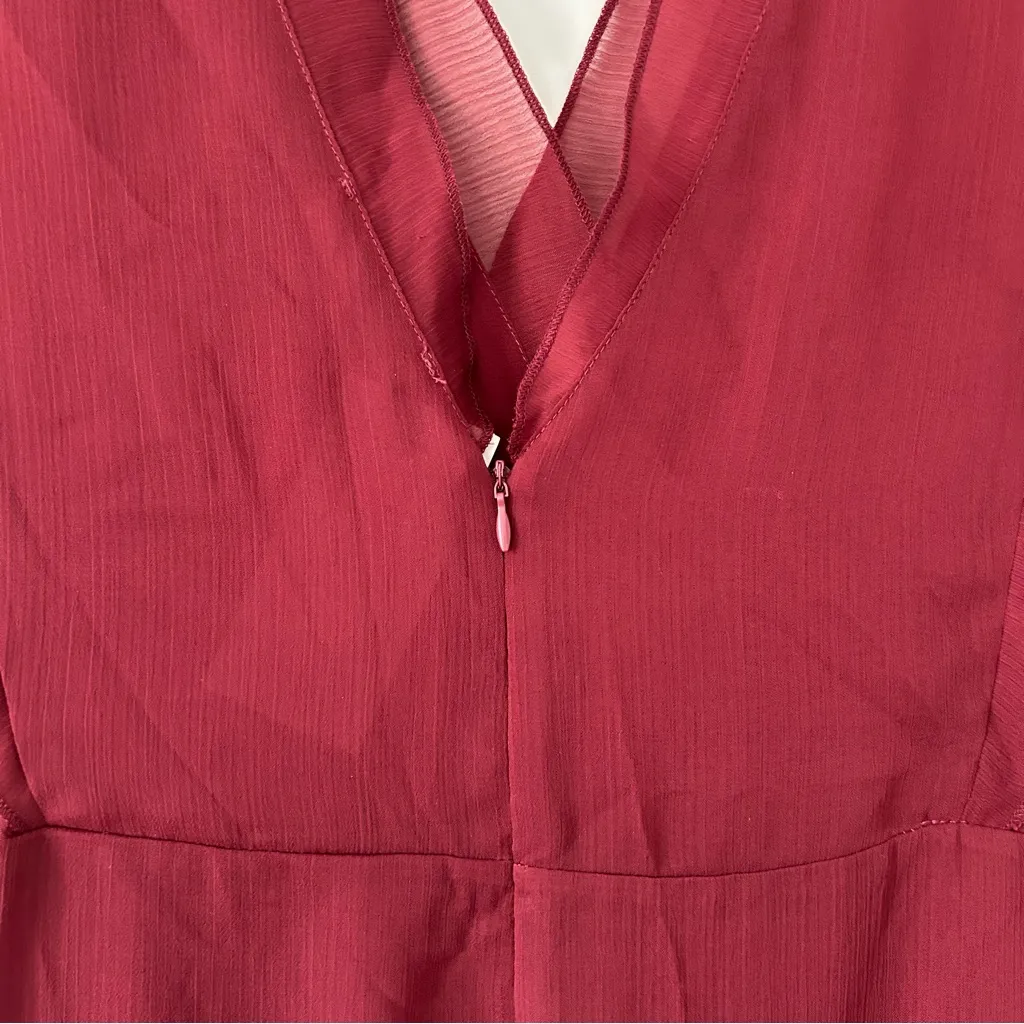 MNG Mango Burgundy Sleeveless V Neck Steamy Cross Maxi Flowy Dress NWT 6 - Image 5