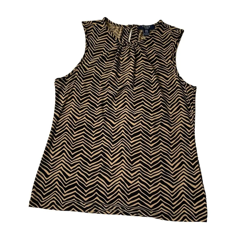 Chaps Black & Beige  Chevron Stretch Top Women's Petite Size Medium | 49-46 - Image 3