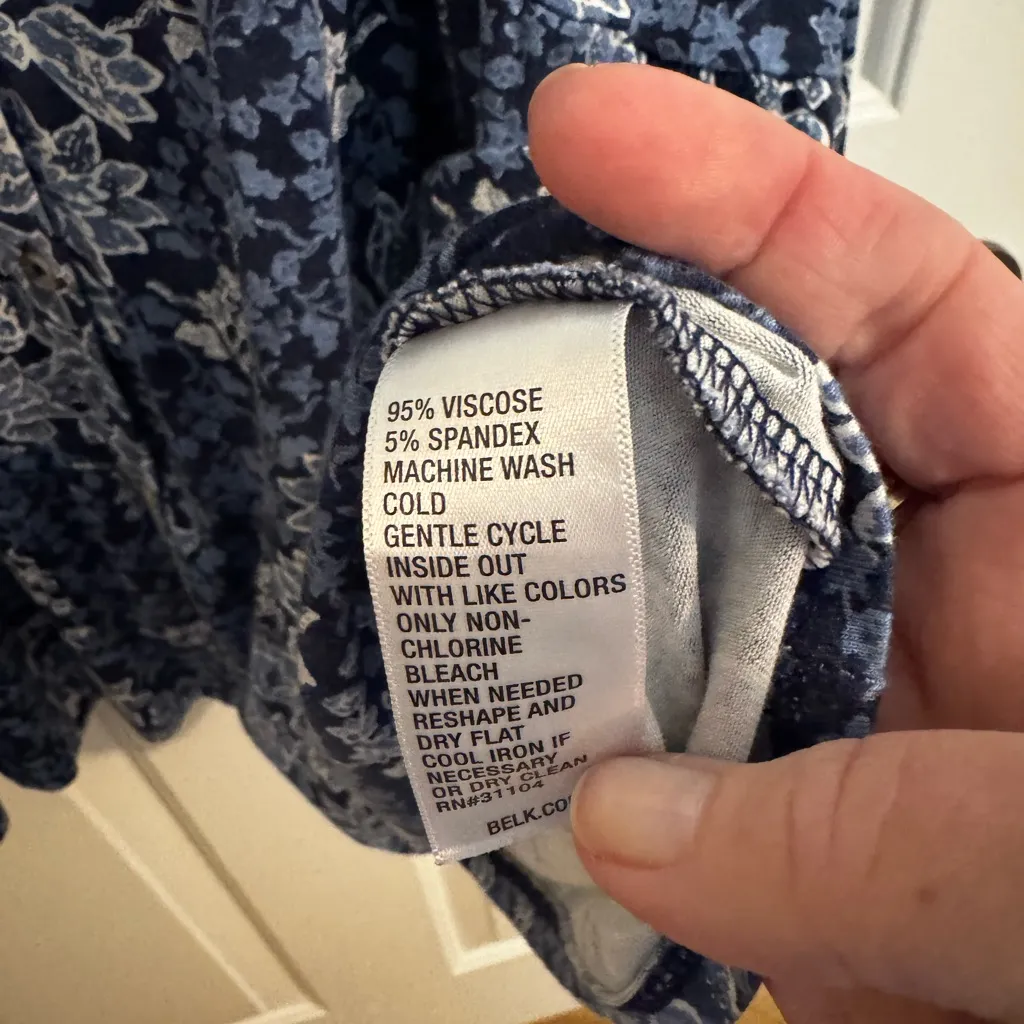 New Directions Button Peplum Tunic Blouse Blue Floral Plus Size 1X - Image 5