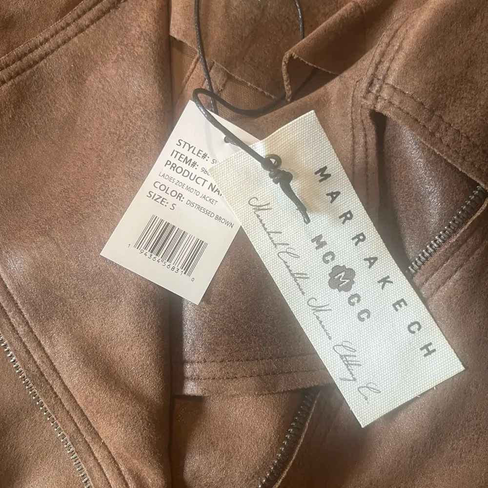 NWT Marrakech Women's Scuba Suede Zoe Moto Jacket distressed Brown SZ Small #74 - Image 4