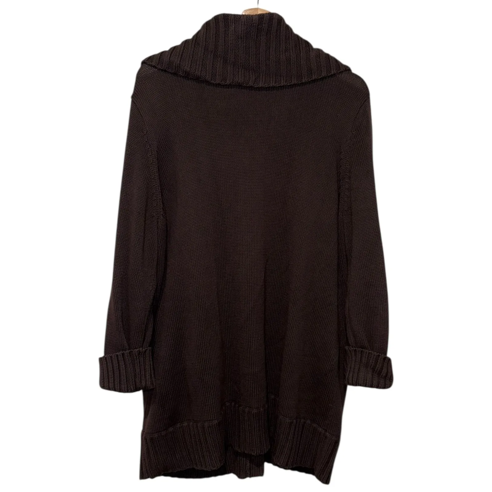 Lauren Ralph Lauren Women Brown Cardigan Sweater 2X Brass Button Chunky Collar - Image 2