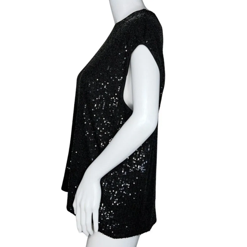 Calvin Klein Shirt Women Large Black Allover Sequin Party Cocktail Holiday Party - Image 3