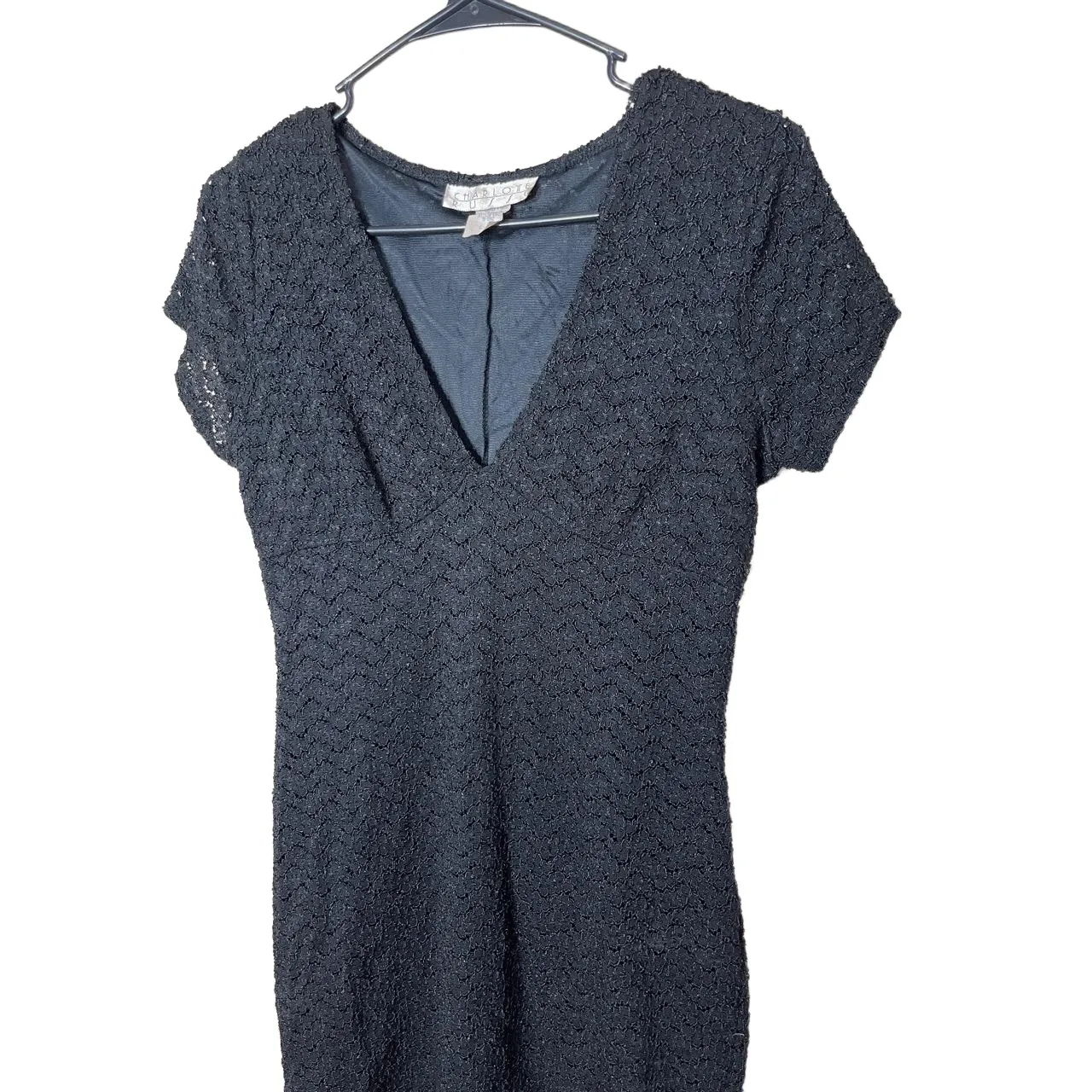 Charlotte Russe Black Lace Texture Short Sleeves‎ VNeck Style Dress - Image 2