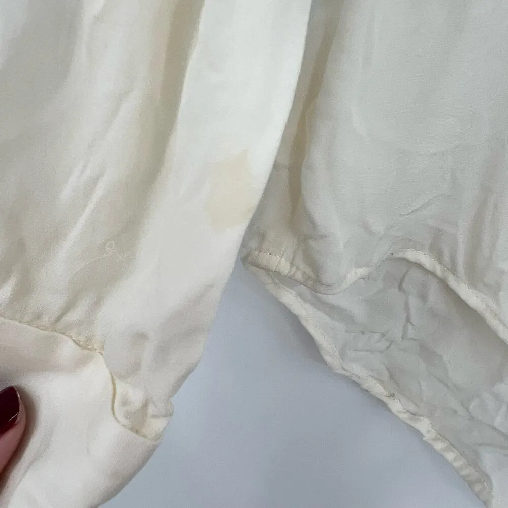 Theory white silk blend long sleeve button front blouse career top size small - Image 6